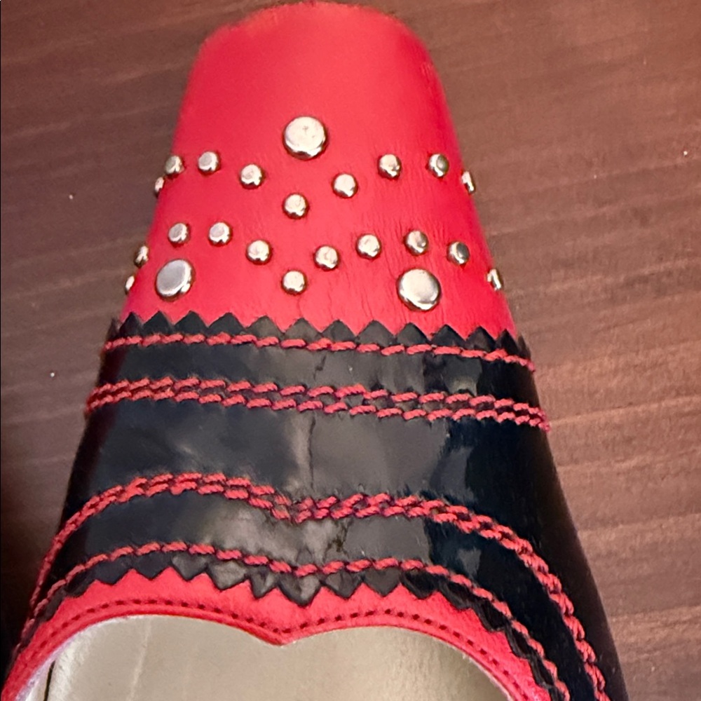 Y2K Red Black Studded Slingback Heels Square Toe Punk Vintage 37 - Picture 7 of 15